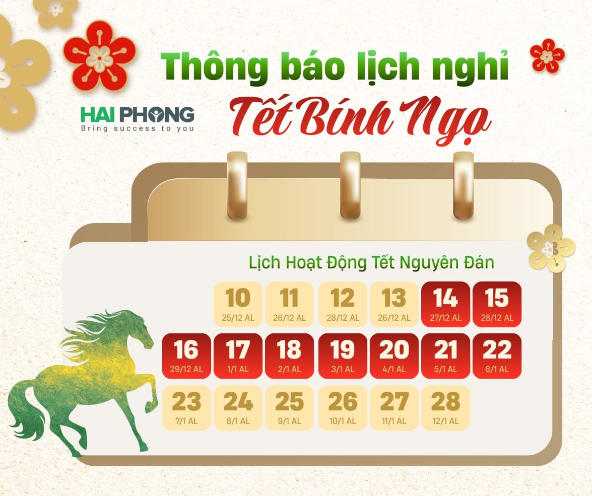 HẢI PHONG THÔNG BÁO LỊCH NGHỈ TẾT NGUYÊN ĐÁN BÍNH NGỌ 2026